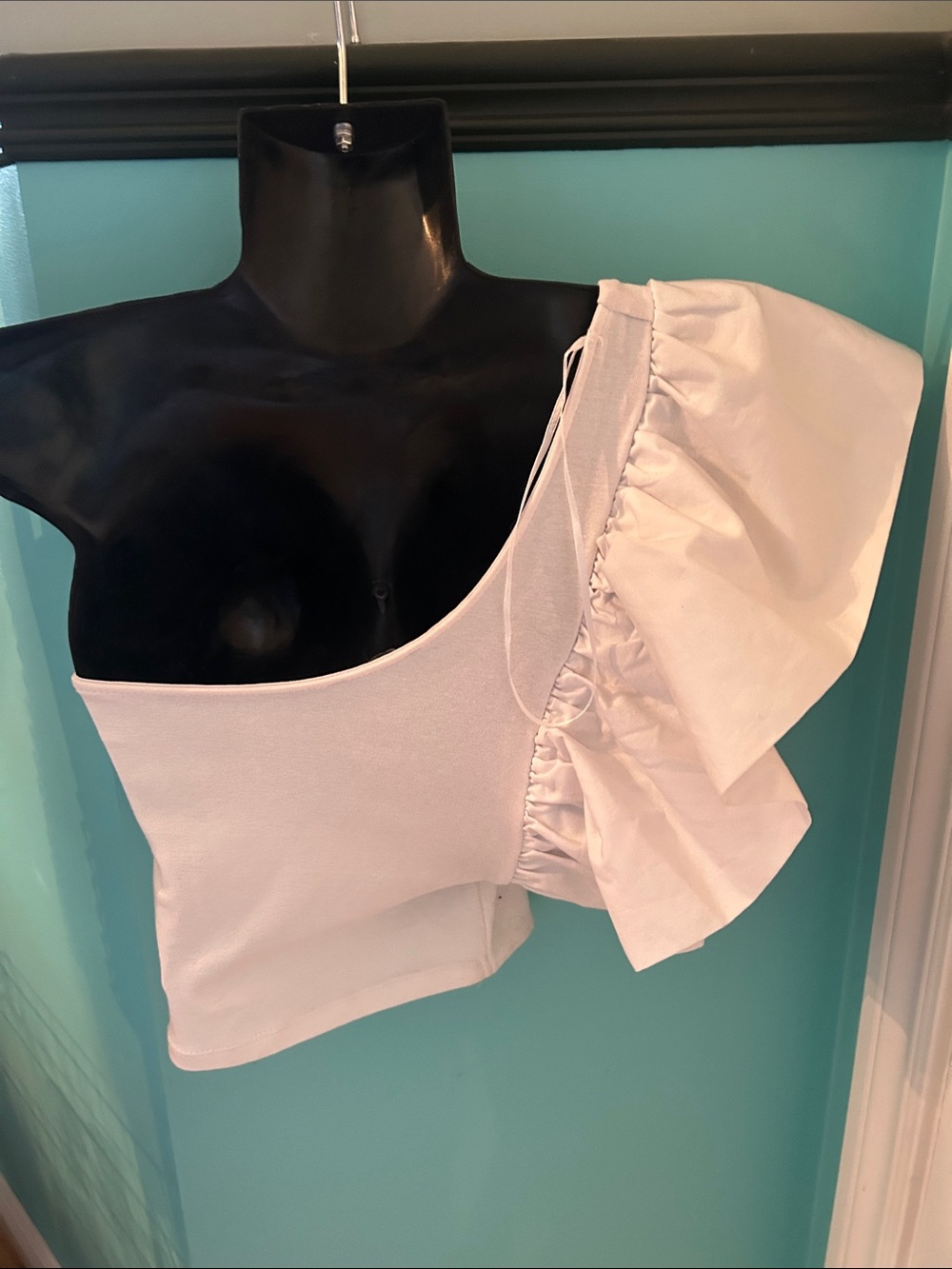 Zara One-Shoulder Ruffle Crop Top - White - Picture 2 of 2